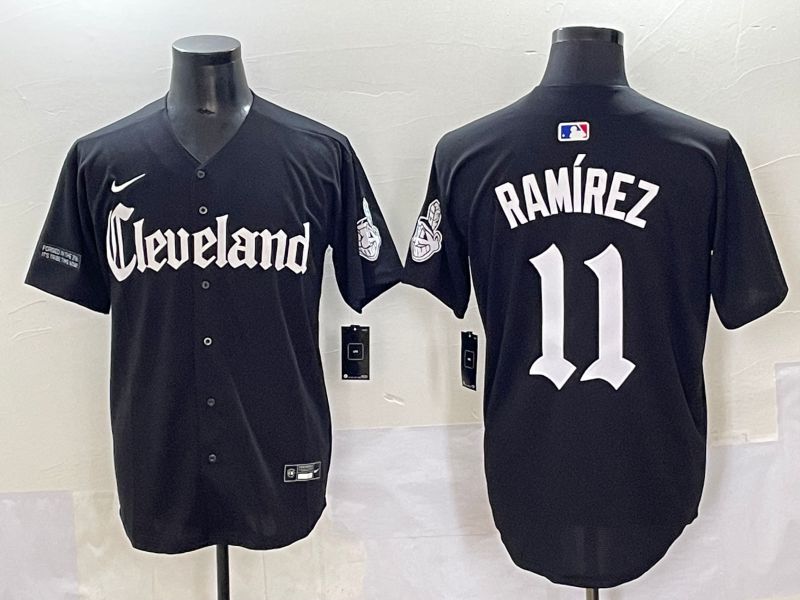 Men 2025 Cleveland Indians #11 Ramirez Black Five generations Joint Name Nike MLB Jersey style 13